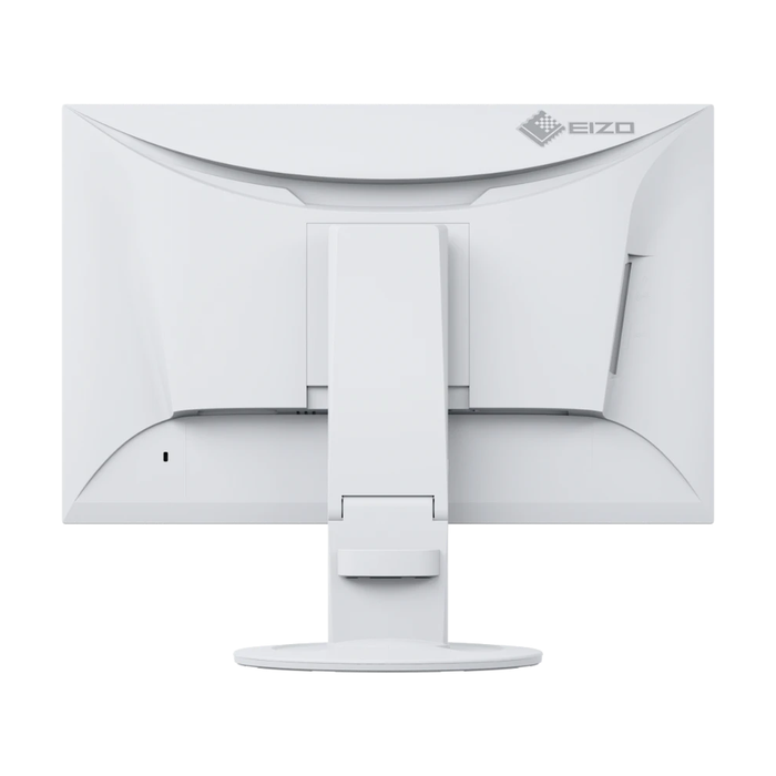 The EIZO FlexScan EV2360-WT 23 Inch Full HD Monitor in white shown from the back with two USB ports on an adjustable base.