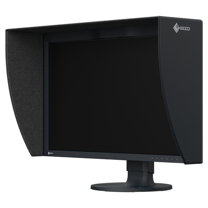 EIZO ColorEdge CG2700S 27-inch Monitor in black shown at a 45 degree angle with monitor hood.