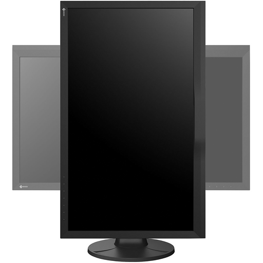 Eizo ColorEdge CG2700X 27 inch Monitor in black shown in two formats - this shows how the monitor can be adjusted into either landscape or portrait position.
