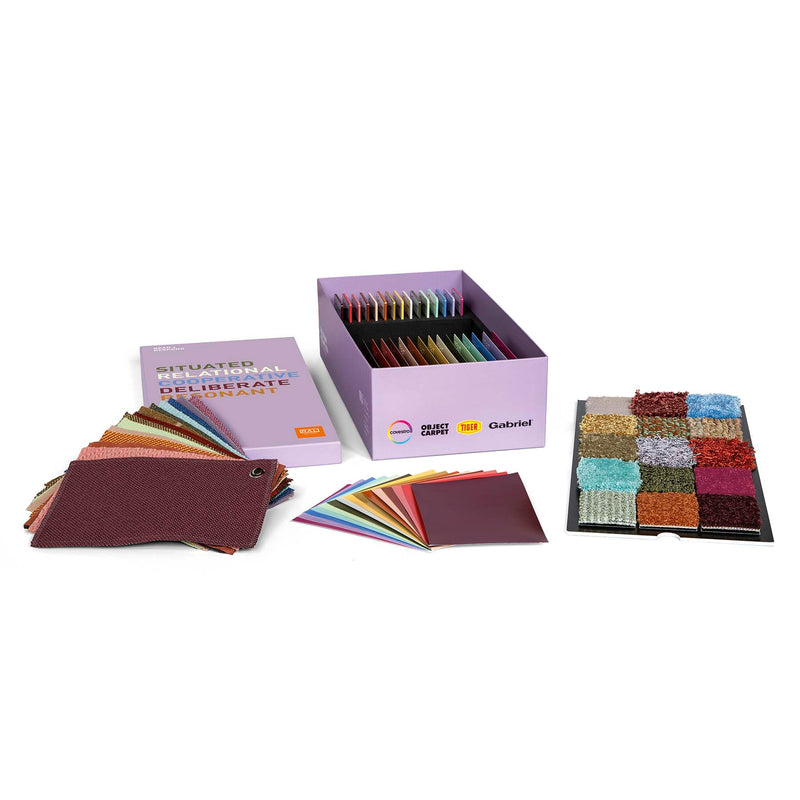 RAL Trendbox 2028+ with material samples, colour cards and textile swatches