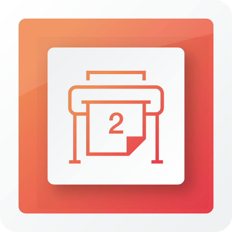Fiery XF 9 Software Printer Options orange logo showing a large scale printer with a number 2