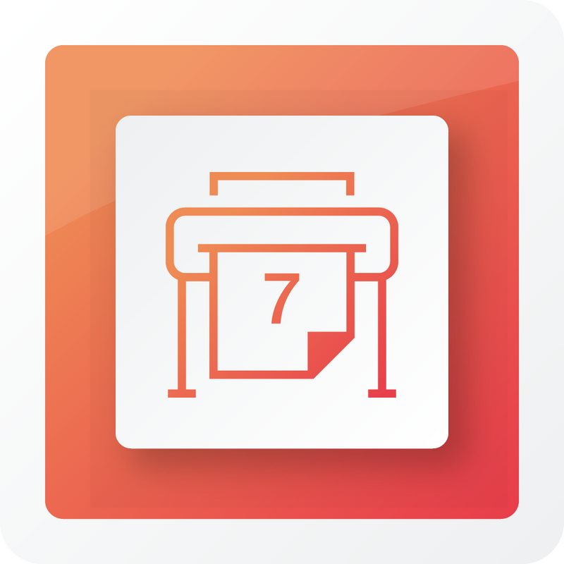 Fiery XF 9 Software Printer Options orange logo showing a large scale printer with a number 7