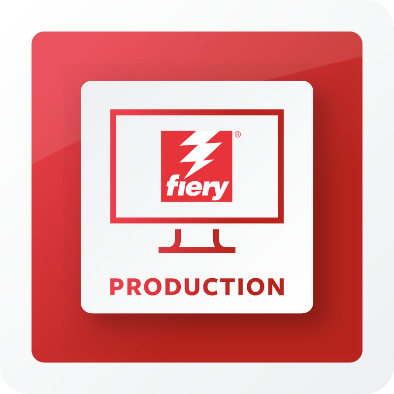 Fiery XF 9 Software Licence & 1 YR SMSA logo of a monitor with the Fiery logo and the text "PRODUCTION" on a red background