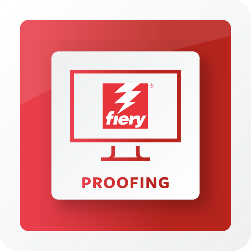 Fiery XF 9 Software Licence & 1 YR SMSA logo of a monitor with the Fiery logo and the text "PROOFING" on a red background