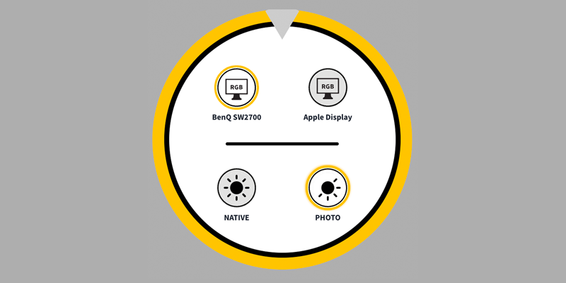 A screen from the Calibrite Display 123 software showing a simple screen allowing you to choose between monitors you want to calibrate and whether you want to select native or photo.