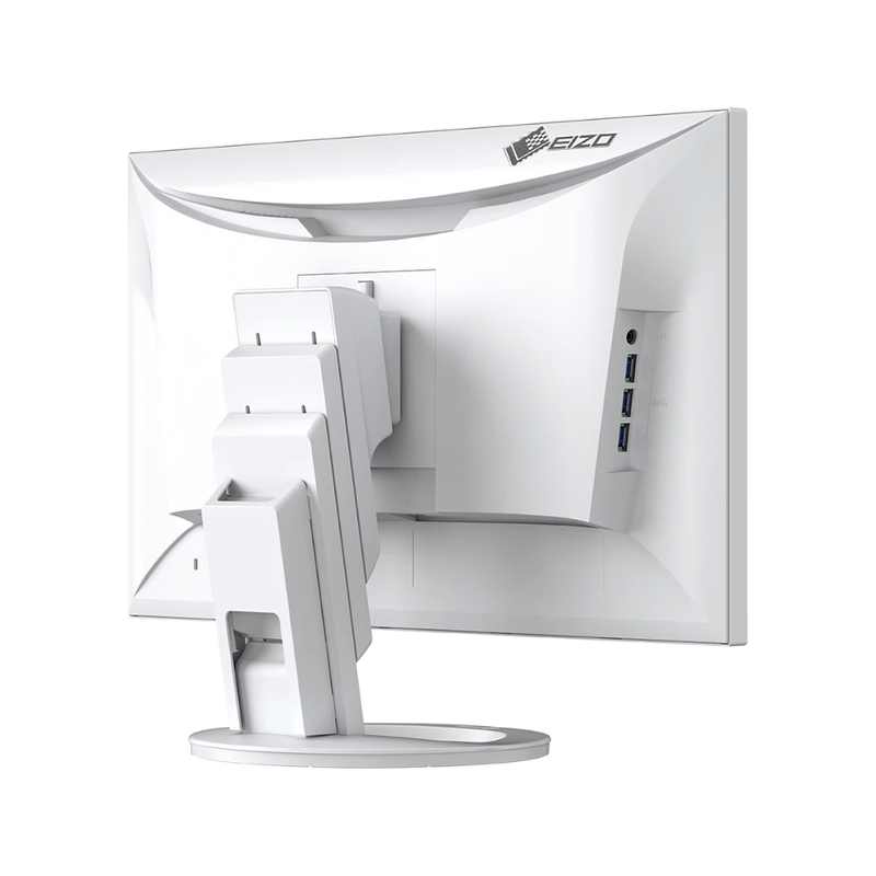 An image of the EIZO FlexScan EV2490-WT 24 Inch Full HD Monitor in white from the back at a 45 degree angle.