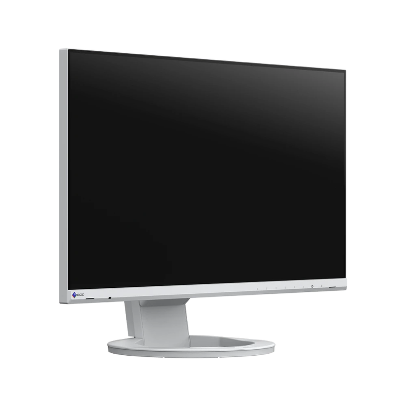 An image of the EIZO FlexScan EV2490-WT 24 Inch Full HD Monitor in white from the front at a 45 degree angle.
