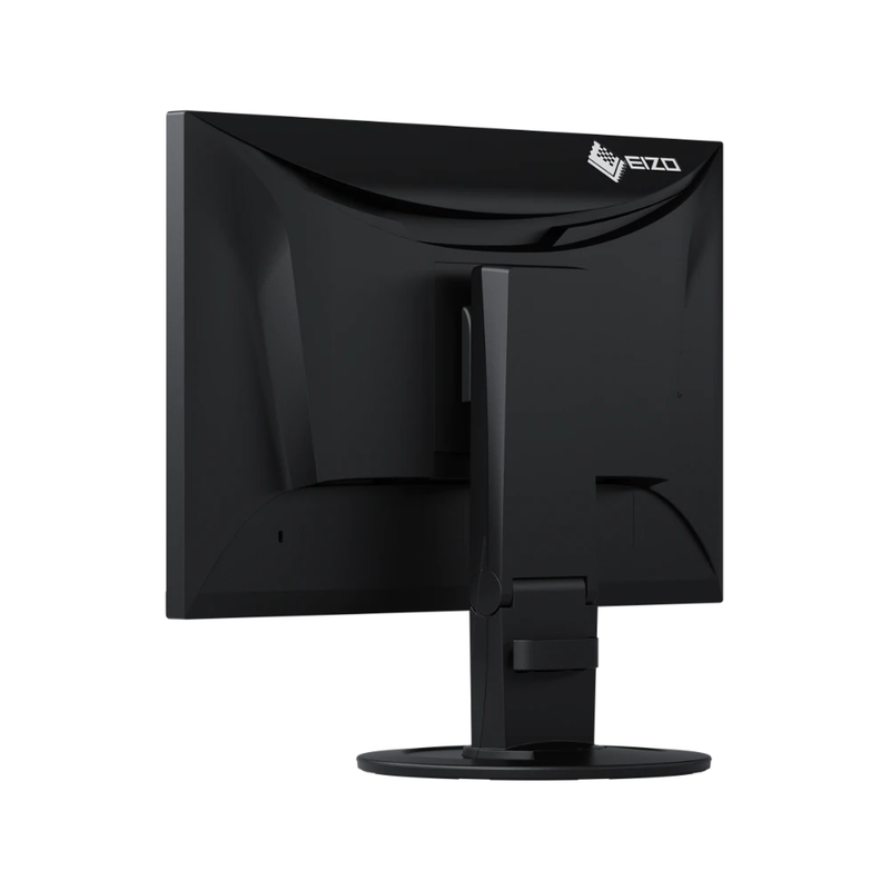 The EIZO FlexScan EV2360 23 Inch Full HD Monitor in black shown from the side with two USB ports on an adjustable base.