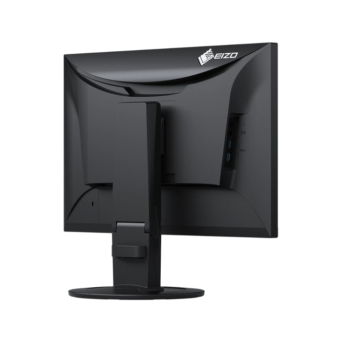 The EIZO FlexScan EV2360 23 Inch Full HD Monitor in black shown from the back with an adjustable base.