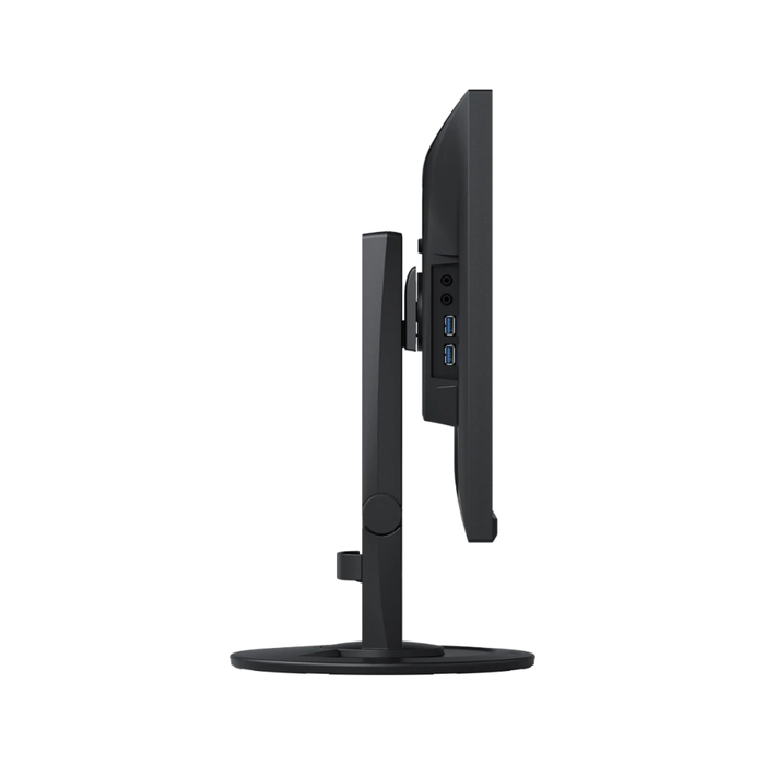 The EIZO FlexScan EV2360 23 Inch Full HD Monitor in black shown from the side with two USB ports on an adjustable base.