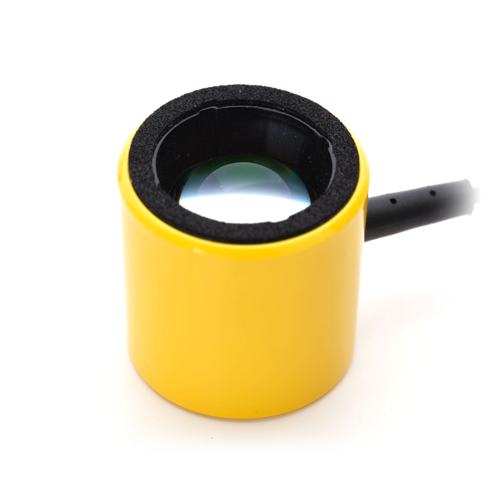 An image showing the round sensor of the Calibrite Display 123 which is a yellow, cylindrical device for calibrating the colour on your monitor.