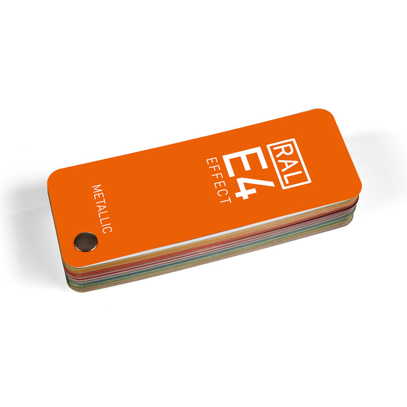 The RAL EFFECT E4 colour guide, which is a fan guide with a pin in one corner allowing you to fan out and browse colour samples.