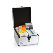 A sturdy hard case housing the RAL P1 Plastic samples, each within its own information sleeve and labelled with their corresponding colour code.