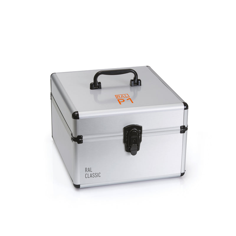 The sturdy hard case for the RAL P1 Plastic samples, with carry handle and clip lock.