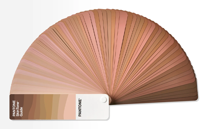 The PANTONE SkinTone Guide, showing the full range of human skin tones to reference, for games design, toy manufacture, prosthetics, cosmetics design and more.