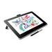 Wacom One Creative Pen Display Graphics Tablet shown with an illustration on the screen, stood at an angle with its pen lying next to it.