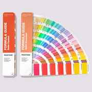 Fanned out PANTONE Formula Guide fan showing colour patches and ink mixing formulations for matching and sharing colours with your design team.