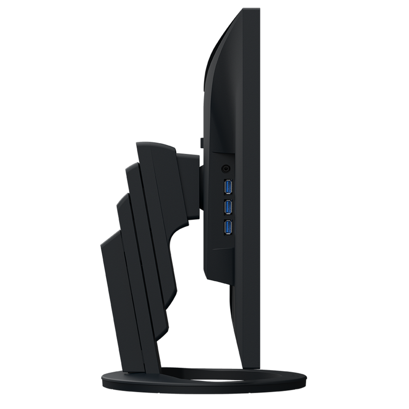 An image of the EIZO EV2795 27-inch LED FlexScan Monitor in black from the side. Three USB ports are visible.