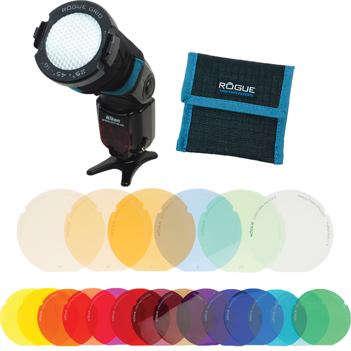 Rogue FlashBender 3-in-1 Flash Grid with White Inserts & 3-Gel Starter Set with half-price Rogue Grid Gels - Combo Filter Kit